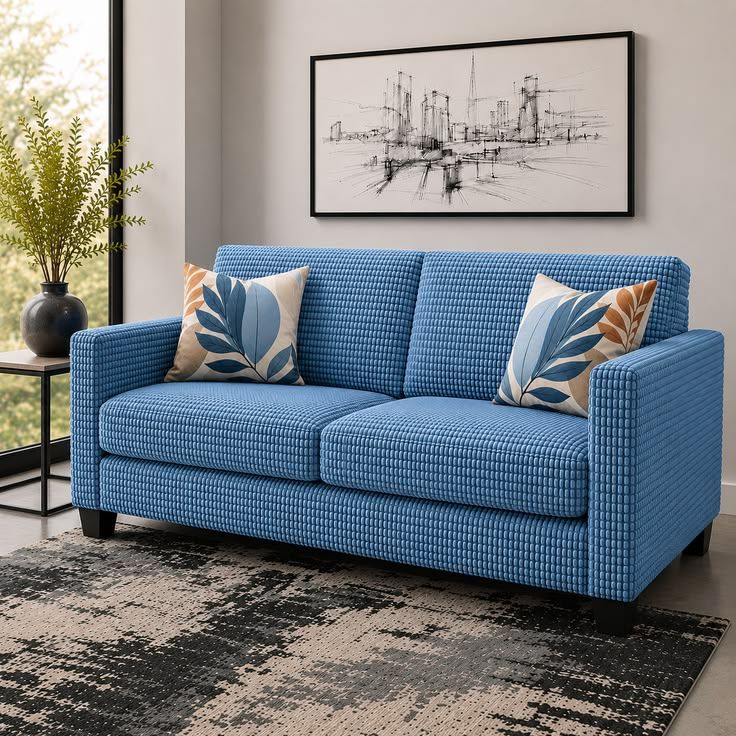 Blue fabric sofa